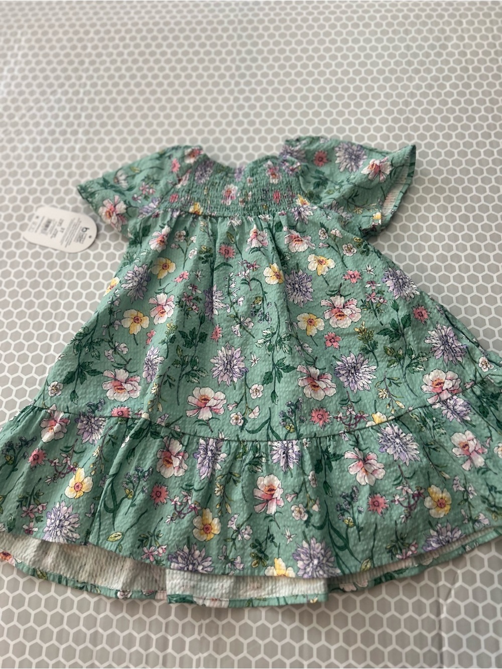 NWT Green Floral Smocked Dress with Pink, Yellow & Purple Flowers Size 3T - Picture 2 of 7